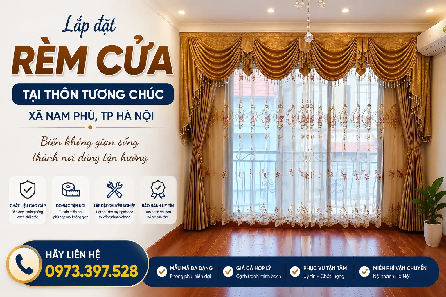 Lắp đặt rèm cửa tại thôn Tương Chúc, xã Nam Phù, TP Hà Nội