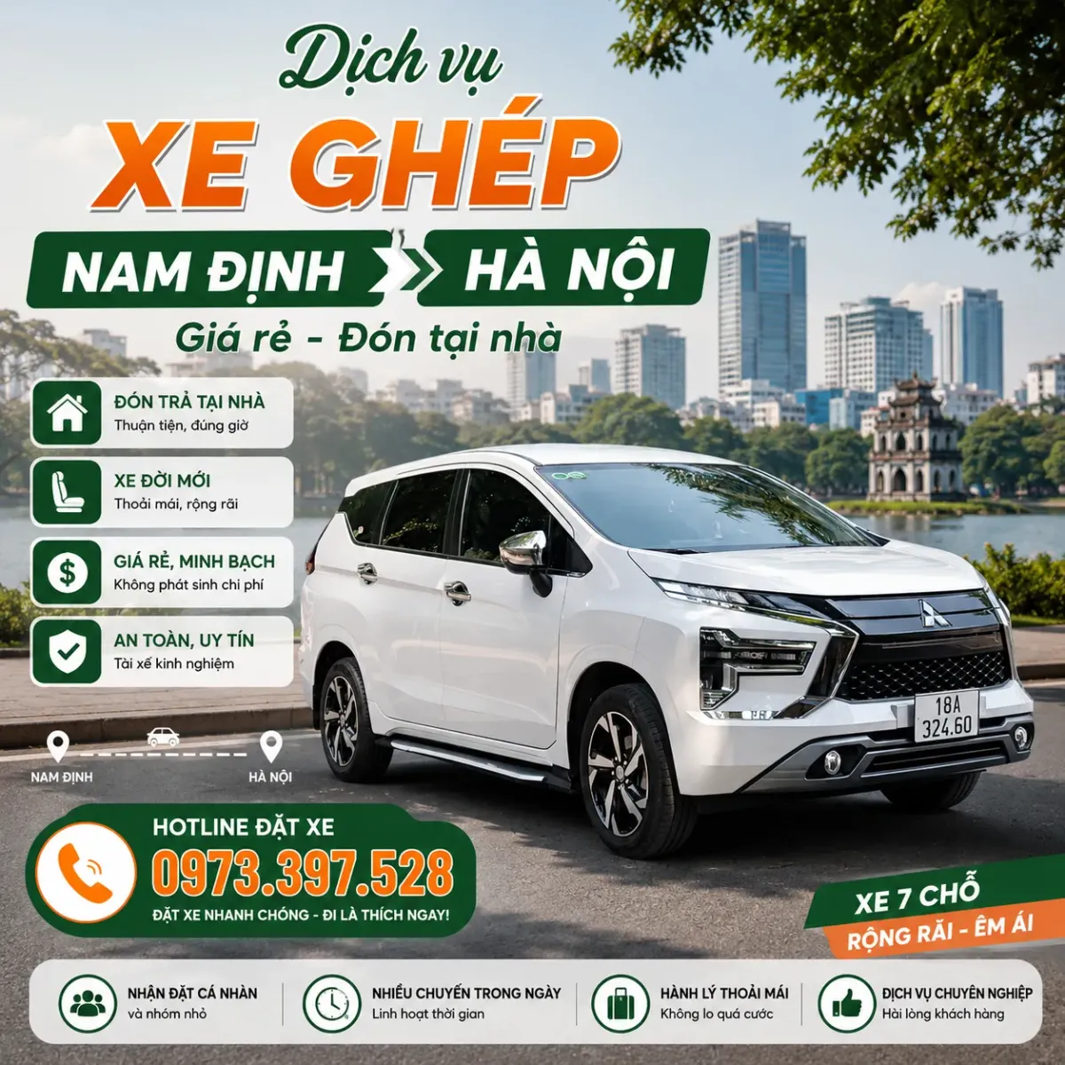 Dịch vụ xe ghép Nam Định đi Hà Nội - Giá rẻ, đón tại nhà