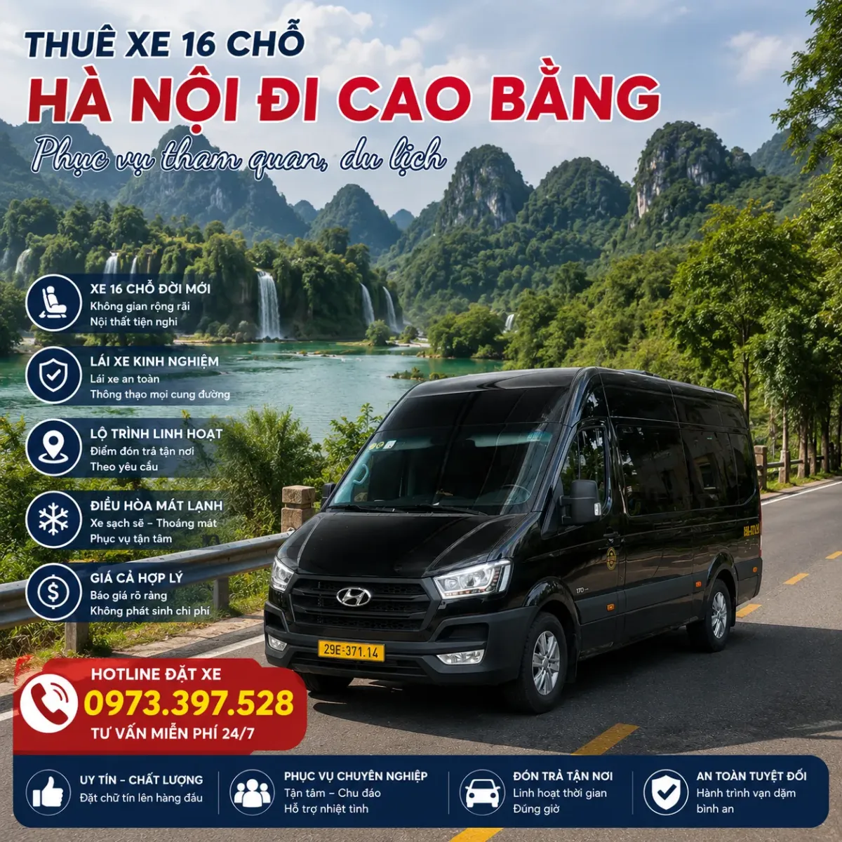 Thuê xe 16 chỗ Hà Nội đi Cao Bằng phục vụ tham quan, du lịch