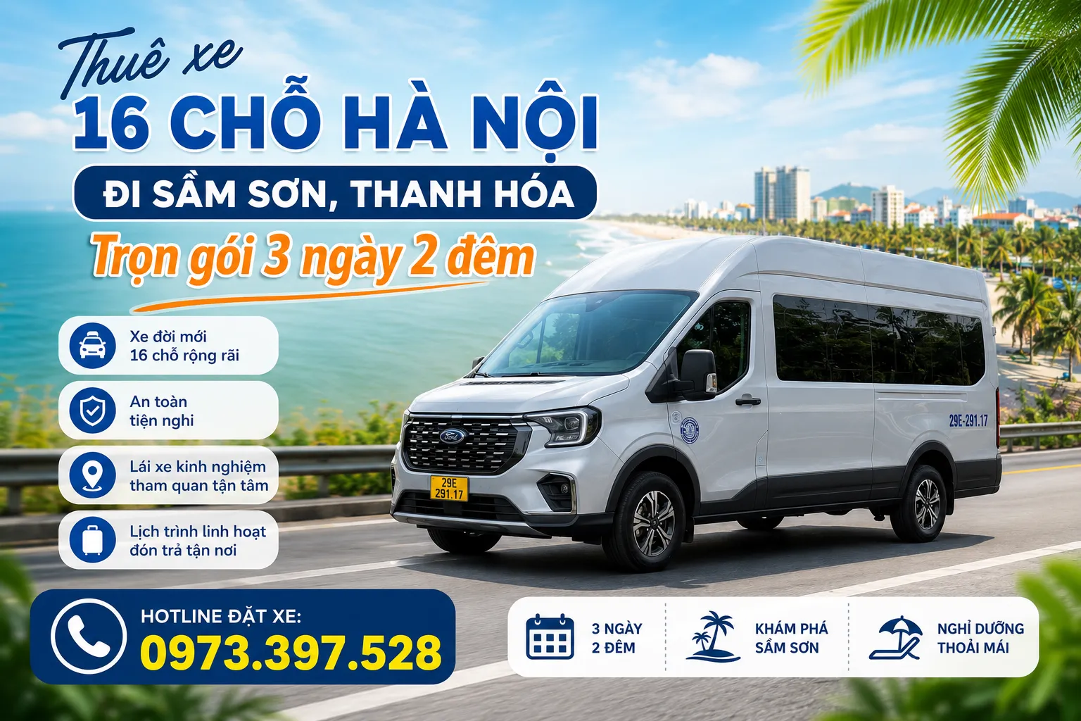 Thuê xe 16 chỗ Hà Nội đi Sầm Sơn 3 ngày 2 đêm Thuê xe 16 chỗ Hà Nội đi Sầm Sơn 3 ngày 2 đêm