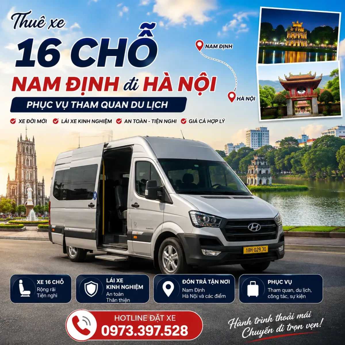 Thuê xe 16 chỗ Nam Định đi Hà Nội phục vụ tham quan du lịch