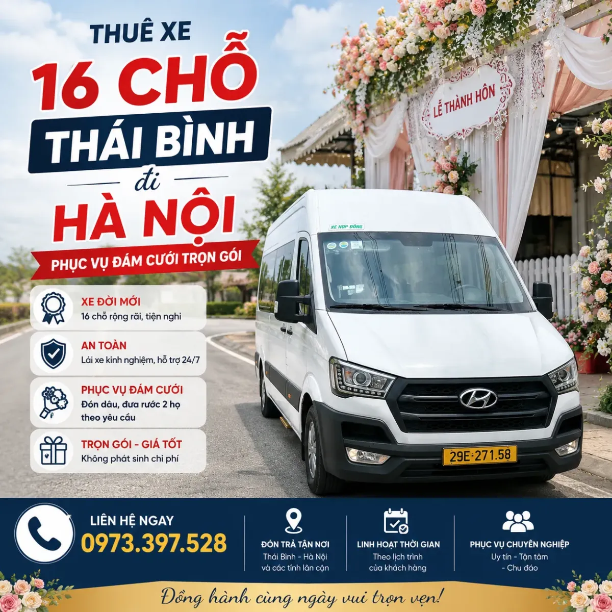 Thuê xe 16 chỗ Thái Bình đi Hà Nội phục vụ đám cưới trọn gói