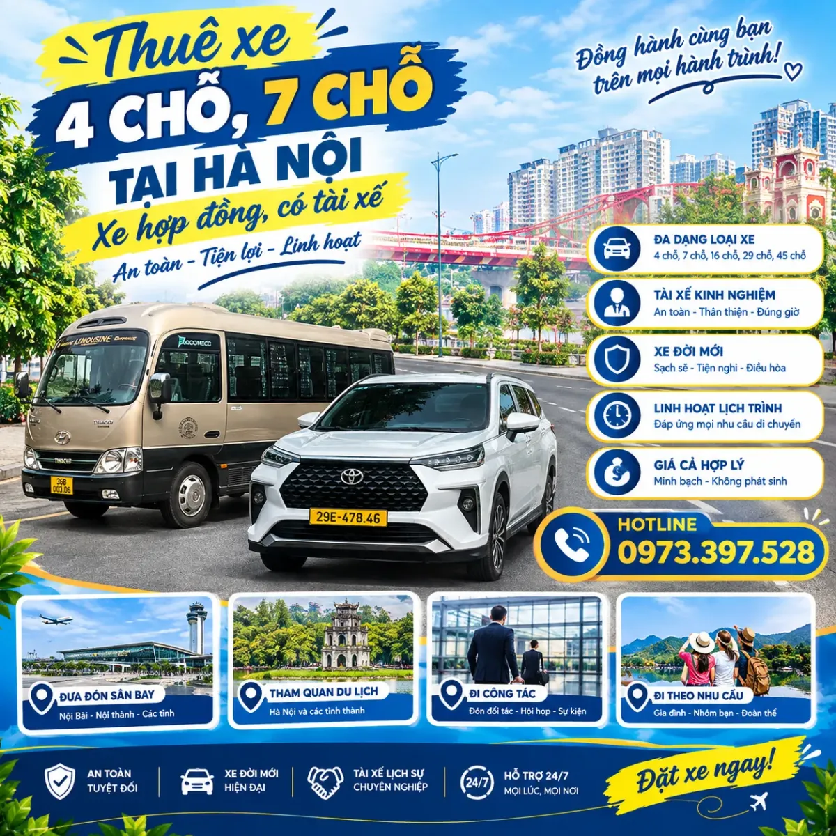 Thuê xe 4 chỗ, 7 chỗ tại Hà Nội - Xe hợp đồng, có tài xế Thuê xe 4 chỗ, 7 chỗ tại Hà Nội - Xe hợp đồng, có tài xế