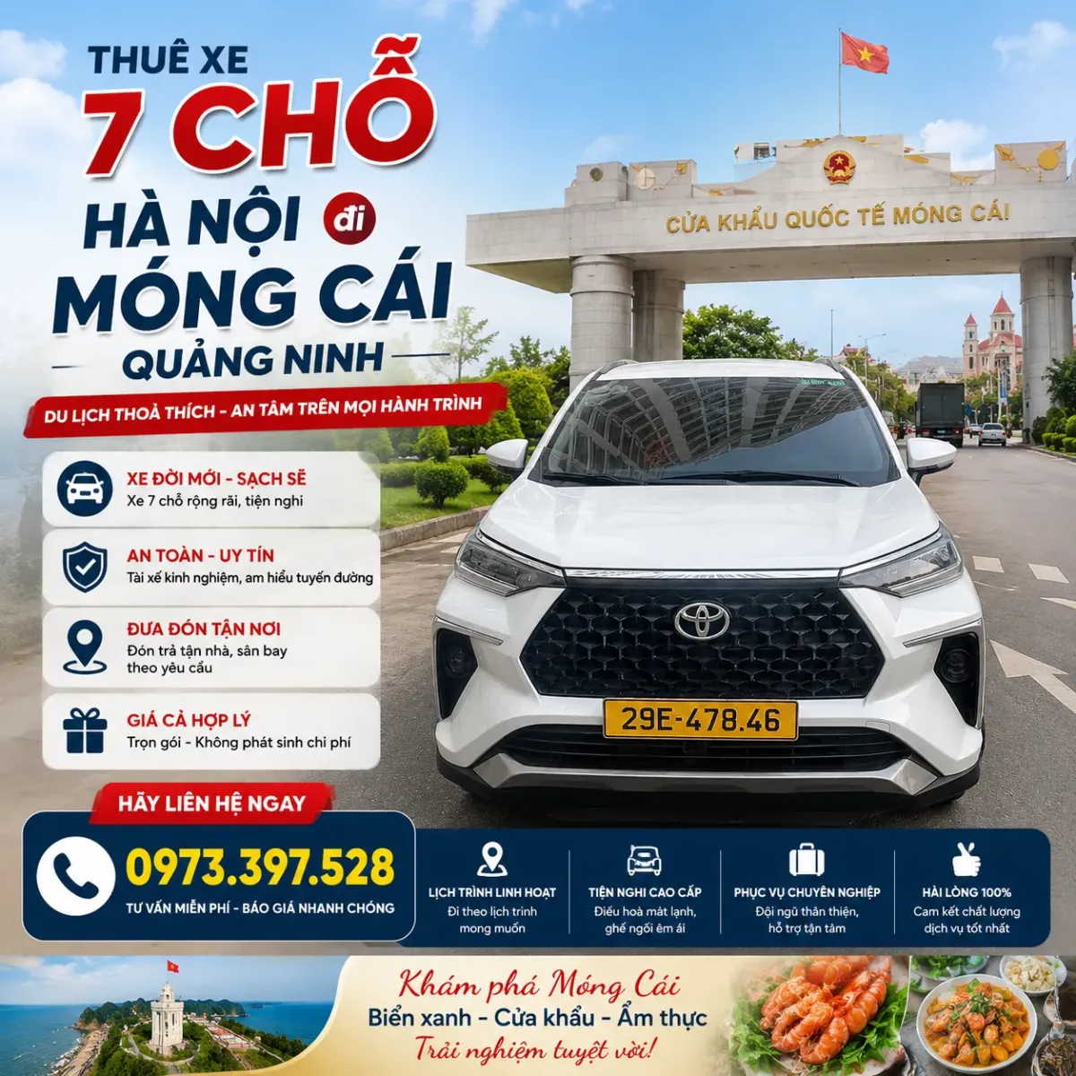 Thuê xe 7 chỗ Hà Nội đi du lịch Móng Cái, Quảng Ninh