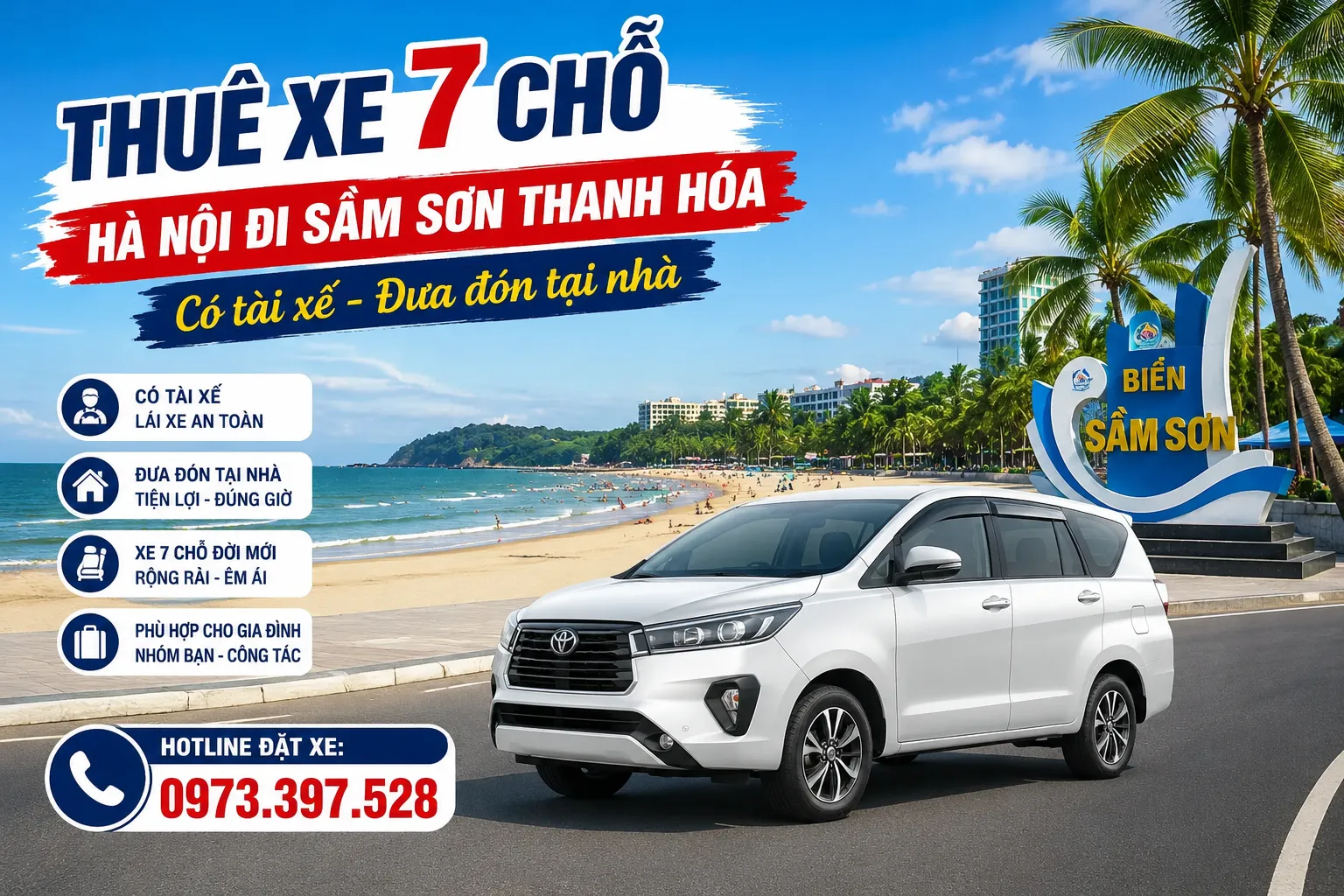 Thuê xe 7 chỗ Hà Nội đi Sầm Sơn Thanh Hóa - Có tài xế, đưa đón tại nhà