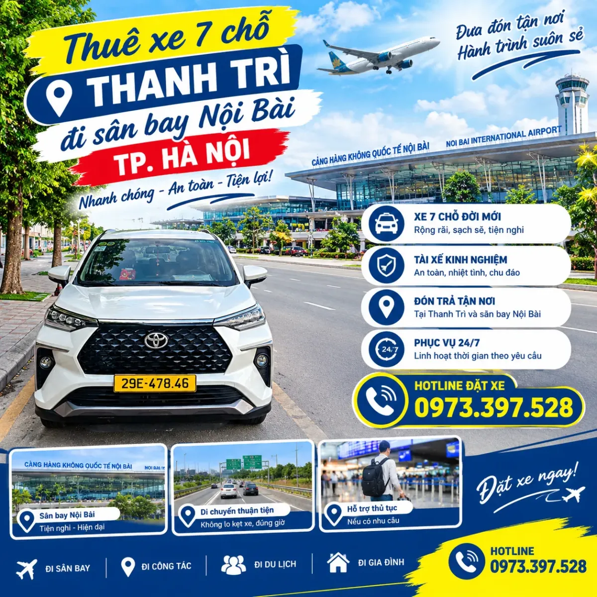 Thuê xe 7 chỗ Thanh Trì đi sân bay Nội Bài TP Hà Nội
