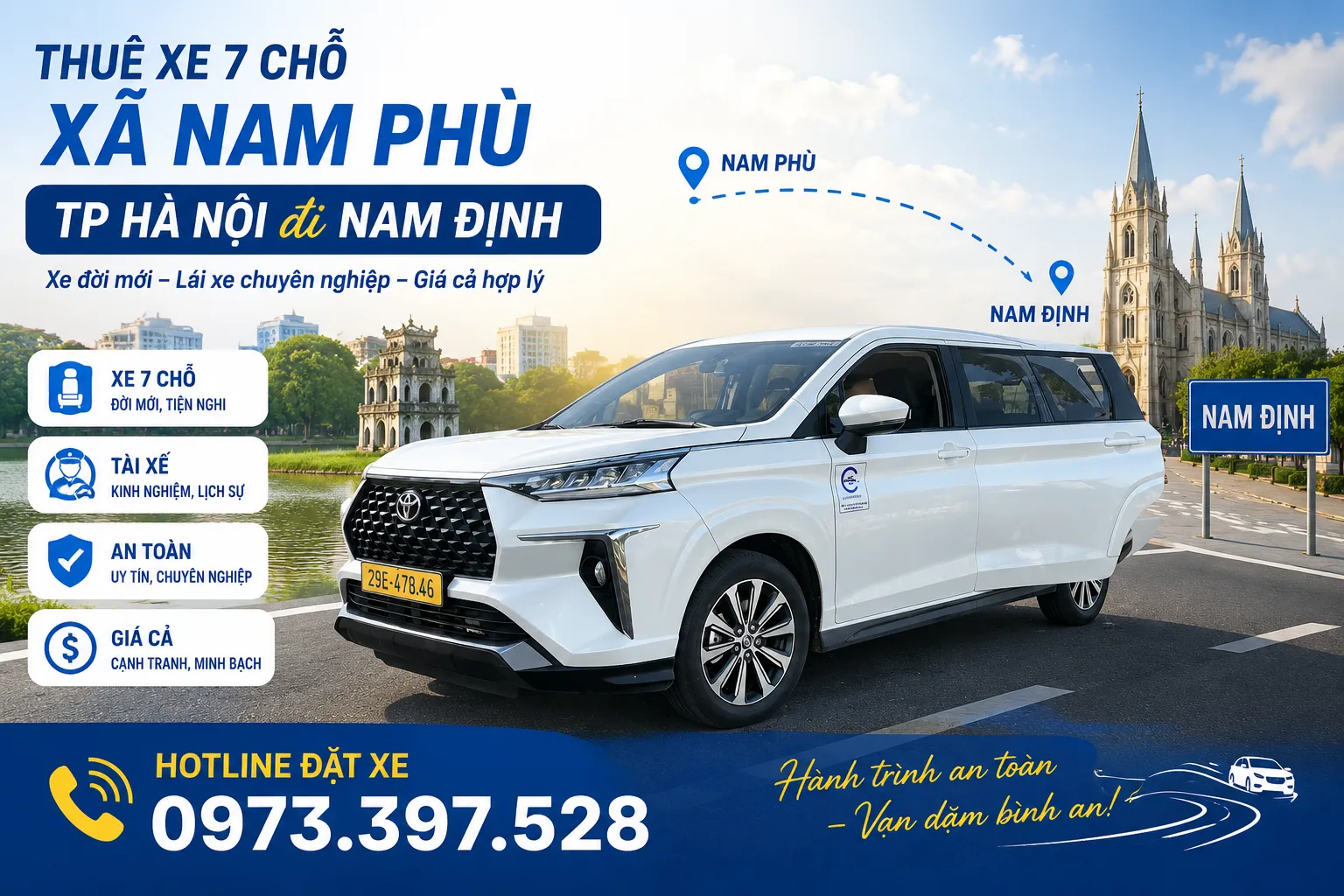 Thuê xe 7 chỗ xã Nam Phù, TP Hà Nội đi Nam Định