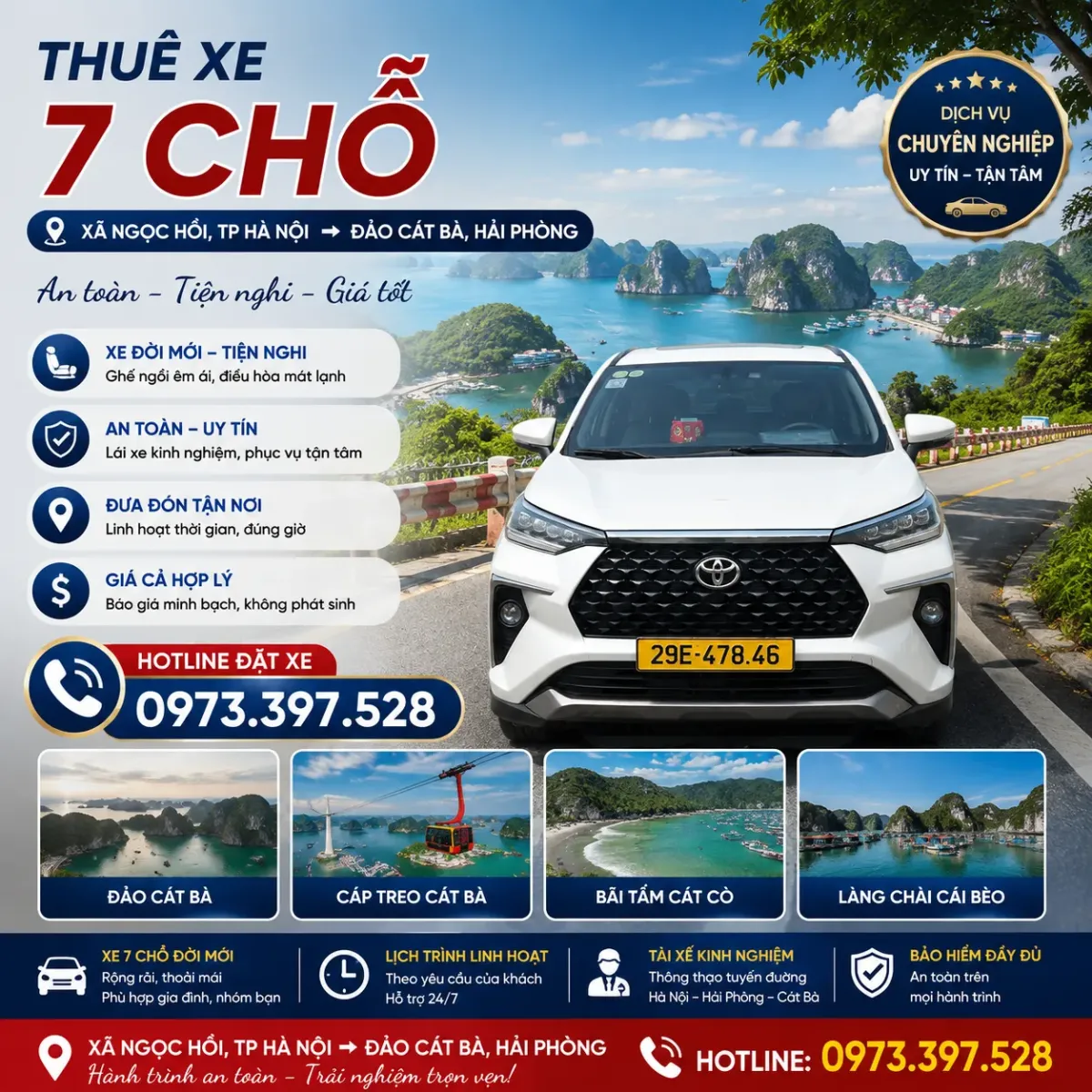 Thuê xe 7 chỗ xã Ngọc Hồi TP Hà Nội đi Đảo Cát Bà Hải Phòng