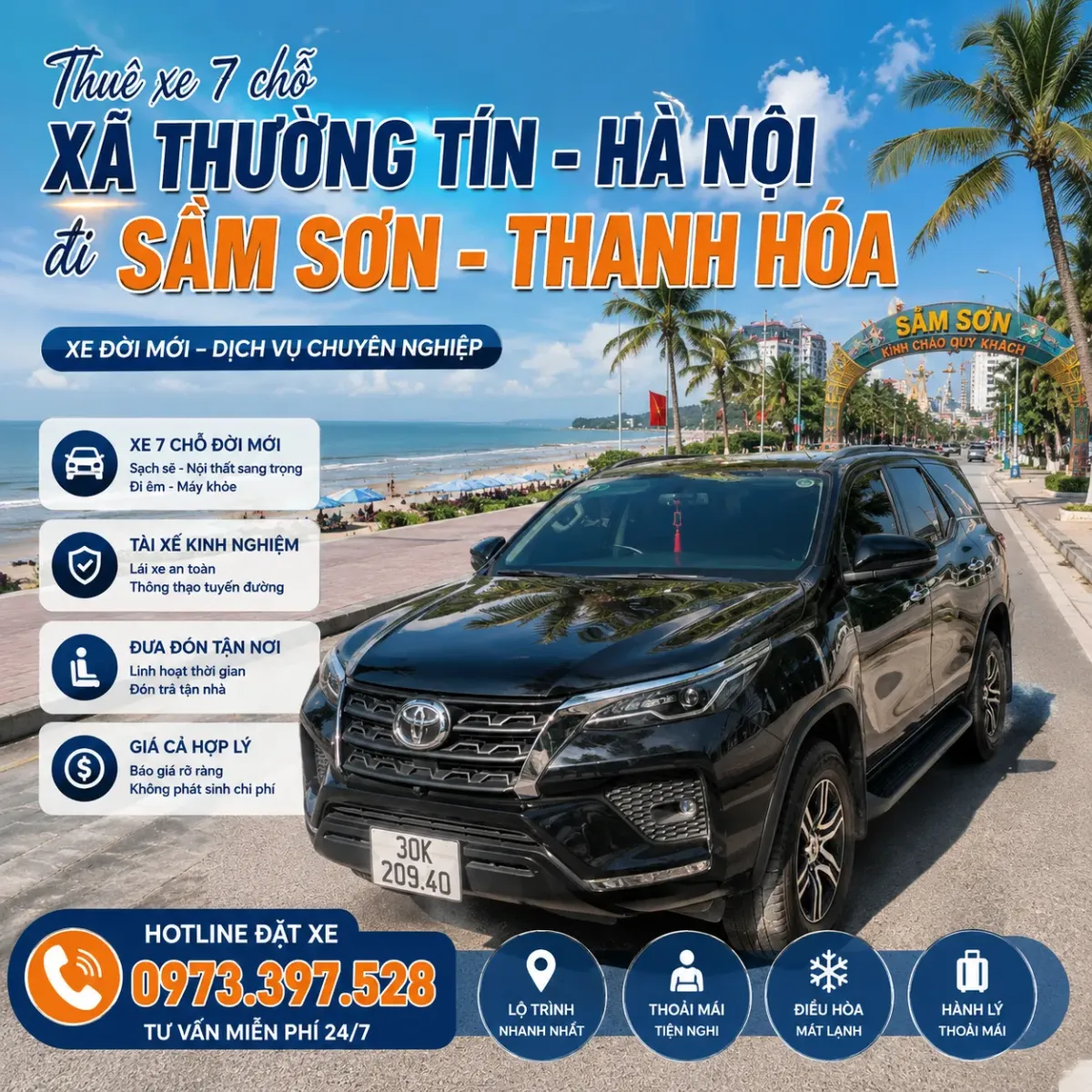 Thuê xe 7 chỗ xã Thường Tín TP Hà Nội đi Sầm Sơn Thanh Hóa