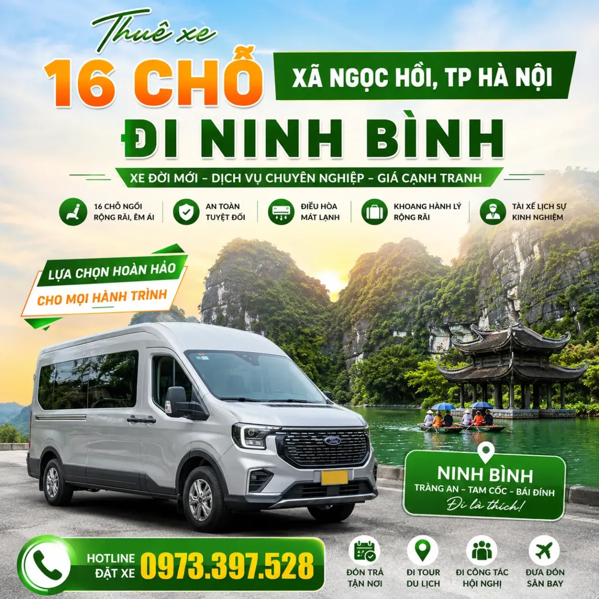 Xe 16 chỗ xã Ngọc Hồi TP Hà Nội đi Ninh Bình Xe 16 chỗ xã Ngọc Hồi TP Hà Nội đi Ninh Bình