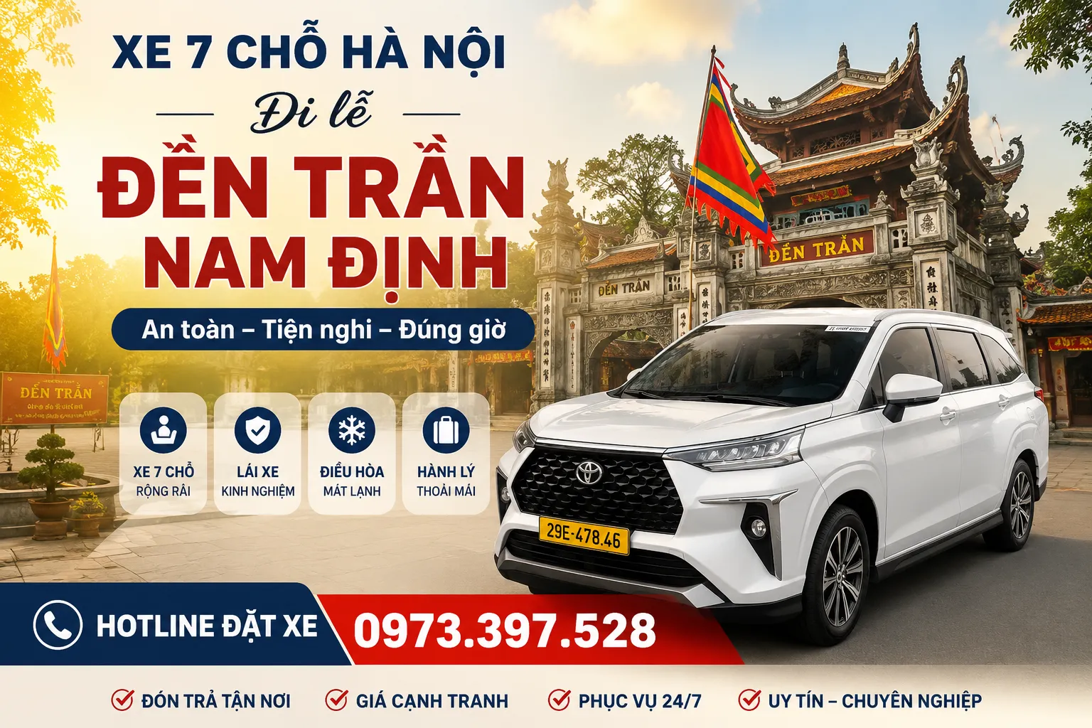 Xe 7 chỗ Hà Nội đi lễ Đền Trần Nam Định Xe 7 chỗ Hà Nội đi lễ Đền Trần Nam Định
