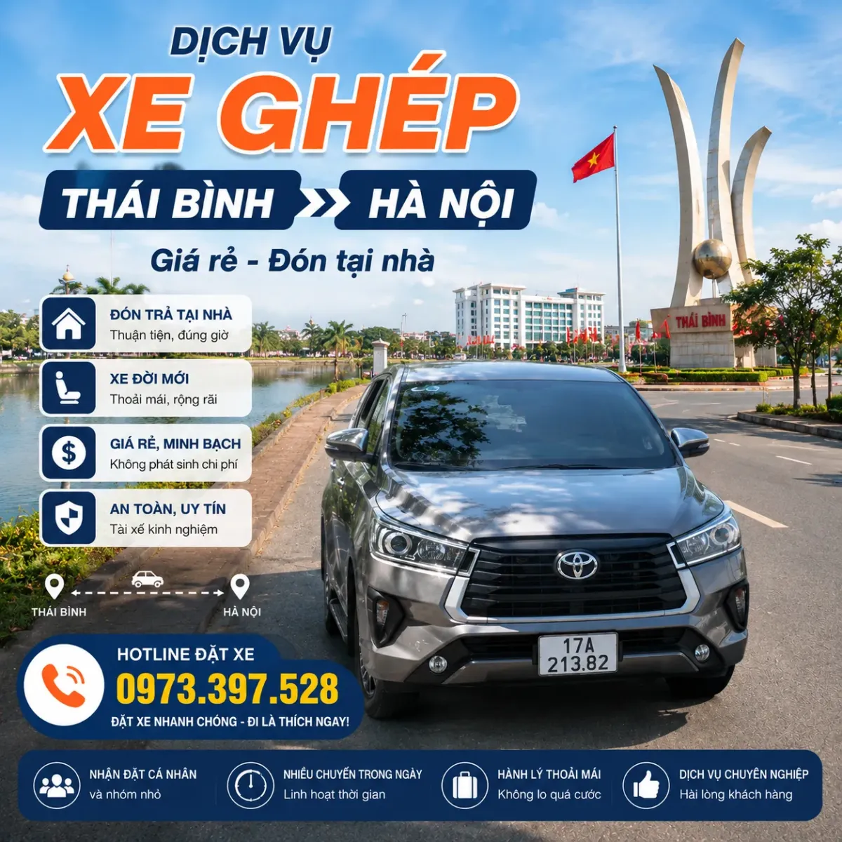 Dịch vụ xe ghép Thái Bình đi Hà Nội - Giá rẻ, đón tại nhà